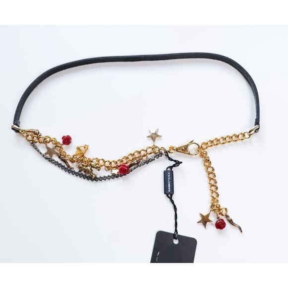 Dolce & Gabbana Vintage Gold Unique Flower Charm Leather Belt main image 8